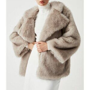 Commense Shift Boxy Oversized Collared Faux Fur Coat sz M Pockets Mid-Length